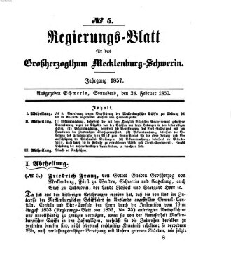 Regierungsblatt für Mecklenburg-Schwerin (Großherzoglich-Mecklenburg-Schwerinsches officielles Wochenblatt) Samstag 28. Februar 1857