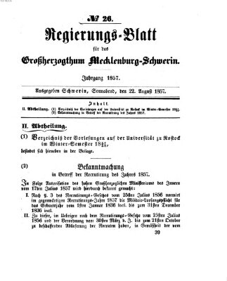 Regierungsblatt für Mecklenburg-Schwerin (Großherzoglich-Mecklenburg-Schwerinsches officielles Wochenblatt) Samstag 22. August 1857