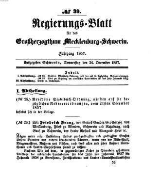 Regierungsblatt für Mecklenburg-Schwerin (Großherzoglich-Mecklenburg-Schwerinsches officielles Wochenblatt) Donnerstag 24. Dezember 1857