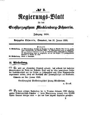 Regierungsblatt für Mecklenburg-Schwerin (Großherzoglich-Mecklenburg-Schwerinsches officielles Wochenblatt) Samstag 16. Januar 1858