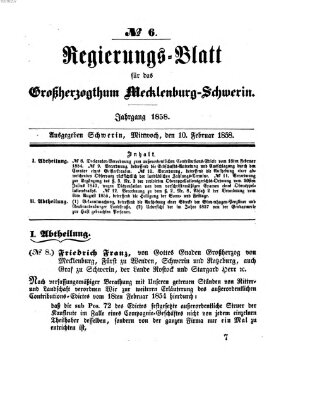 Regierungsblatt für Mecklenburg-Schwerin (Großherzoglich-Mecklenburg-Schwerinsches officielles Wochenblatt) Mittwoch 10. Februar 1858