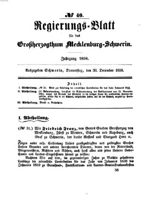 Regierungsblatt für Mecklenburg-Schwerin (Großherzoglich-Mecklenburg-Schwerinsches officielles Wochenblatt) Donnerstag 30. Dezember 1858