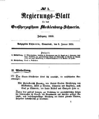 Regierungsblatt für Mecklenburg-Schwerin (Großherzoglich-Mecklenburg-Schwerinsches officielles Wochenblatt) Samstag 8. Januar 1859