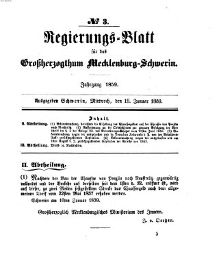 Regierungsblatt für Mecklenburg-Schwerin (Großherzoglich-Mecklenburg-Schwerinsches officielles Wochenblatt) Mittwoch 19. Januar 1859