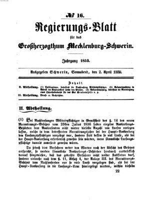 Regierungsblatt für Mecklenburg-Schwerin (Großherzoglich-Mecklenburg-Schwerinsches officielles Wochenblatt) Samstag 2. April 1859