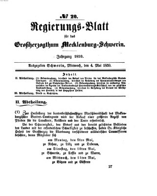 Regierungsblatt für Mecklenburg-Schwerin (Großherzoglich-Mecklenburg-Schwerinsches officielles Wochenblatt) Mittwoch 4. Mai 1859