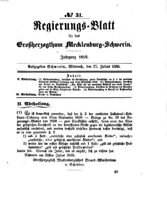 Regierungsblatt für Mecklenburg-Schwerin (Großherzoglich-Mecklenburg-Schwerinsches officielles Wochenblatt) Mittwoch 27. Juli 1859