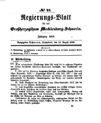 Regierungsblatt für Mecklenburg-Schwerin (Großherzoglich-Mecklenburg-Schwerinsches officielles Wochenblatt) Samstag 13. August 1859