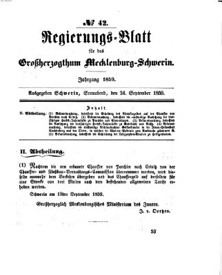 Regierungsblatt für Mecklenburg-Schwerin (Großherzoglich-Mecklenburg-Schwerinsches officielles Wochenblatt) Samstag 24. September 1859