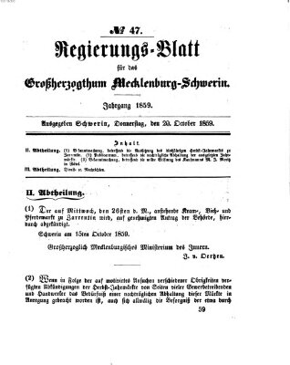 Regierungsblatt für Mecklenburg-Schwerin (Großherzoglich-Mecklenburg-Schwerinsches officielles Wochenblatt) Donnerstag 20. Oktober 1859