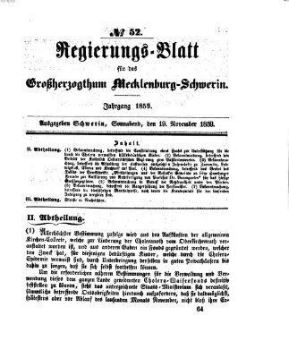 Regierungsblatt für Mecklenburg-Schwerin (Großherzoglich-Mecklenburg-Schwerinsches officielles Wochenblatt) Samstag 19. November 1859