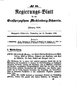 Regierungsblatt für Mecklenburg-Schwerin (Großherzoglich-Mecklenburg-Schwerinsches officielles Wochenblatt) Donnerstag 15. Dezember 1859