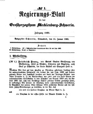 Regierungsblatt für Mecklenburg-Schwerin (Großherzoglich-Mecklenburg-Schwerinsches officielles Wochenblatt) Samstag 14. Januar 1860