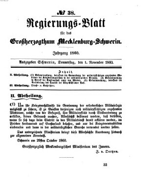 Regierungsblatt für Mecklenburg-Schwerin (Großherzoglich-Mecklenburg-Schwerinsches officielles Wochenblatt) Donnerstag 1. November 1860