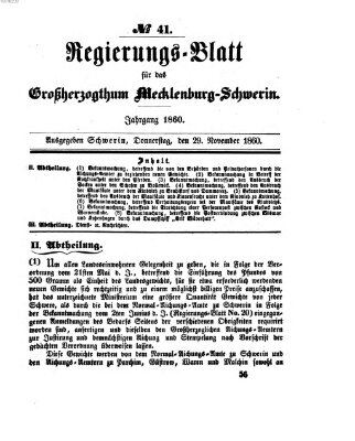 Regierungsblatt für Mecklenburg-Schwerin (Großherzoglich-Mecklenburg-Schwerinsches officielles Wochenblatt) Donnerstag 29. November 1860