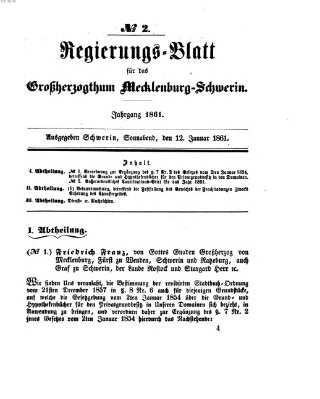 Regierungsblatt für Mecklenburg-Schwerin (Großherzoglich-Mecklenburg-Schwerinsches officielles Wochenblatt) Samstag 12. Januar 1861