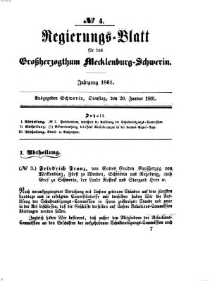 Regierungsblatt für Mecklenburg-Schwerin (Großherzoglich-Mecklenburg-Schwerinsches officielles Wochenblatt) Dienstag 29. Januar 1861