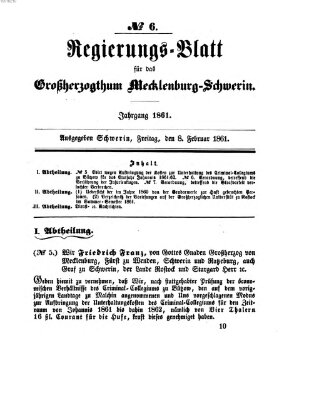 Regierungsblatt für Mecklenburg-Schwerin (Großherzoglich-Mecklenburg-Schwerinsches officielles Wochenblatt) Freitag 8. Februar 1861