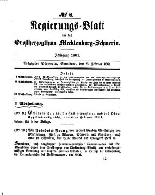 Regierungsblatt für Mecklenburg-Schwerin (Großherzoglich-Mecklenburg-Schwerinsches officielles Wochenblatt) Samstag 23. Februar 1861