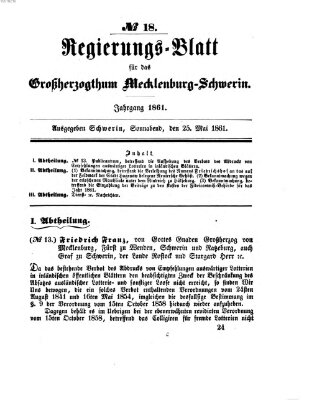 Regierungsblatt für Mecklenburg-Schwerin (Großherzoglich-Mecklenburg-Schwerinsches officielles Wochenblatt) Samstag 25. Mai 1861