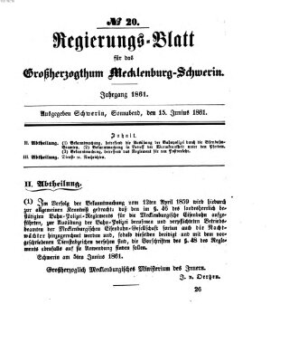 Regierungsblatt für Mecklenburg-Schwerin (Großherzoglich-Mecklenburg-Schwerinsches officielles Wochenblatt) Samstag 15. Juni 1861