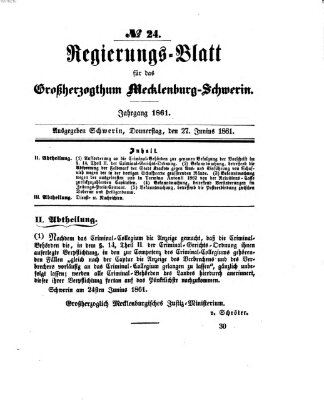 Regierungsblatt für Mecklenburg-Schwerin (Großherzoglich-Mecklenburg-Schwerinsches officielles Wochenblatt) Donnerstag 27. Juni 1861