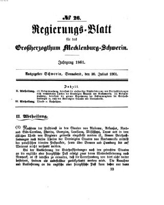 Regierungsblatt für Mecklenburg-Schwerin (Großherzoglich-Mecklenburg-Schwerinsches officielles Wochenblatt) Samstag 20. Juli 1861