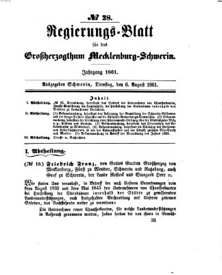 Regierungsblatt für Mecklenburg-Schwerin (Großherzoglich-Mecklenburg-Schwerinsches officielles Wochenblatt) Dienstag 6. August 1861