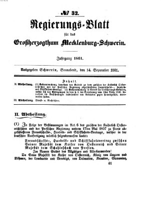 Regierungsblatt für Mecklenburg-Schwerin (Großherzoglich-Mecklenburg-Schwerinsches officielles Wochenblatt) Samstag 14. September 1861