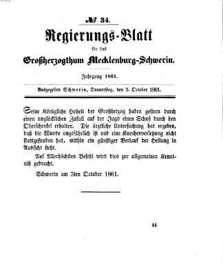 Regierungsblatt für Mecklenburg-Schwerin (Großherzoglich-Mecklenburg-Schwerinsches officielles Wochenblatt) Donnerstag 3. Oktober 1861