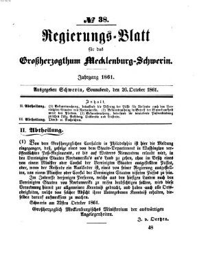 Regierungsblatt für Mecklenburg-Schwerin (Großherzoglich-Mecklenburg-Schwerinsches officielles Wochenblatt) Samstag 26. Oktober 1861