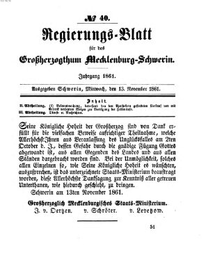 Regierungsblatt für Mecklenburg-Schwerin (Großherzoglich-Mecklenburg-Schwerinsches officielles Wochenblatt) Mittwoch 13. November 1861