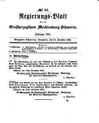 Regierungsblatt für Mecklenburg-Schwerin (Großherzoglich-Mecklenburg-Schwerinsches officielles Wochenblatt) Samstag 21. Dezember 1861