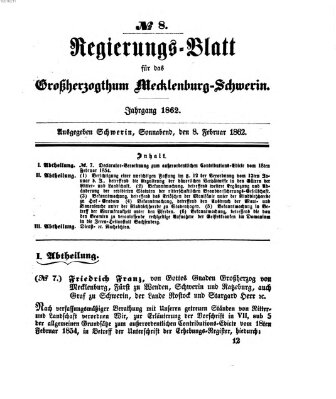 Regierungsblatt für Mecklenburg-Schwerin (Großherzoglich-Mecklenburg-Schwerinsches officielles Wochenblatt) Samstag 8. Februar 1862