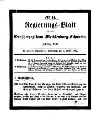 Regierungsblatt für Mecklenburg-Schwerin (Großherzoglich-Mecklenburg-Schwerinsches officielles Wochenblatt) Mittwoch 5. März 1862