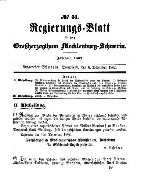 Regierungsblatt für Mecklenburg-Schwerin (Großherzoglich-Mecklenburg-Schwerinsches officielles Wochenblatt) Samstag 6. Dezember 1862