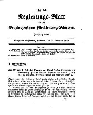 Regierungsblatt für Mecklenburg-Schwerin (Großherzoglich-Mecklenburg-Schwerinsches officielles Wochenblatt) Mittwoch 31. Dezember 1862