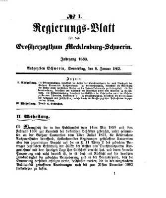 Regierungsblatt für Mecklenburg-Schwerin (Großherzoglich-Mecklenburg-Schwerinsches officielles Wochenblatt) Donnerstag 8. Januar 1863