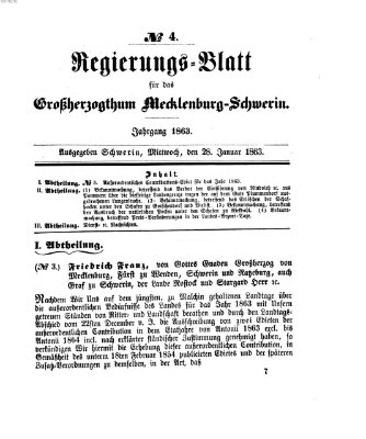 Regierungsblatt für Mecklenburg-Schwerin (Großherzoglich-Mecklenburg-Schwerinsches officielles Wochenblatt) Mittwoch 28. Januar 1863