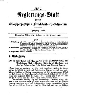 Regierungsblatt für Mecklenburg-Schwerin (Großherzoglich-Mecklenburg-Schwerinsches officielles Wochenblatt) Freitag 13. Februar 1863