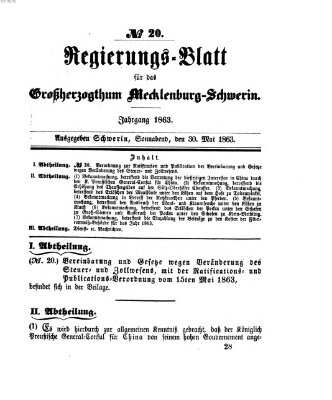 Regierungsblatt für Mecklenburg-Schwerin (Großherzoglich-Mecklenburg-Schwerinsches officielles Wochenblatt) Samstag 30. Mai 1863