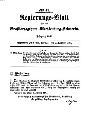 Regierungsblatt für Mecklenburg-Schwerin (Großherzoglich-Mecklenburg-Schwerinsches officielles Wochenblatt) Montag 19. Oktober 1863