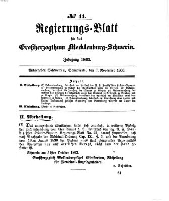 Regierungsblatt für Mecklenburg-Schwerin (Großherzoglich-Mecklenburg-Schwerinsches officielles Wochenblatt) Samstag 7. November 1863