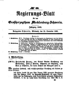 Regierungsblatt für Mecklenburg-Schwerin (Großherzoglich-Mecklenburg-Schwerinsches officielles Wochenblatt) Mittwoch 23. Dezember 1863