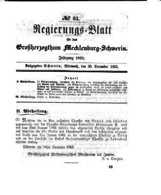 Regierungsblatt für Mecklenburg-Schwerin (Großherzoglich-Mecklenburg-Schwerinsches officielles Wochenblatt) Mittwoch 30. Dezember 1863