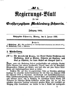 Regierungsblatt für Mecklenburg-Schwerin (Großherzoglich-Mecklenburg-Schwerinsches officielles Wochenblatt) Montag 4. Januar 1864