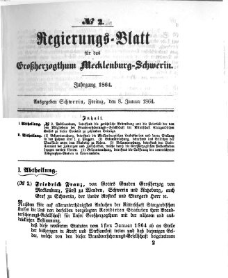 Regierungsblatt für Mecklenburg-Schwerin (Großherzoglich-Mecklenburg-Schwerinsches officielles Wochenblatt) Freitag 8. Januar 1864