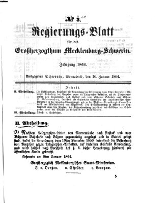 Regierungsblatt für Mecklenburg-Schwerin (Großherzoglich-Mecklenburg-Schwerinsches officielles Wochenblatt) Samstag 16. Januar 1864