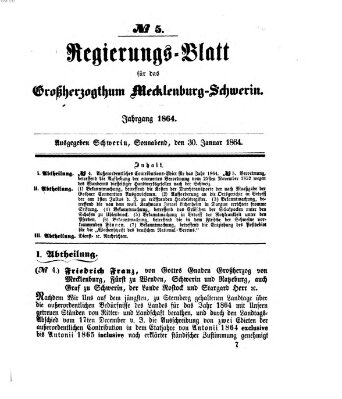 Regierungsblatt für Mecklenburg-Schwerin (Großherzoglich-Mecklenburg-Schwerinsches officielles Wochenblatt) Samstag 30. Januar 1864