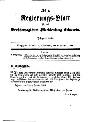 Regierungsblatt für Mecklenburg-Schwerin (Großherzoglich-Mecklenburg-Schwerinsches officielles Wochenblatt) Samstag 6. Februar 1864